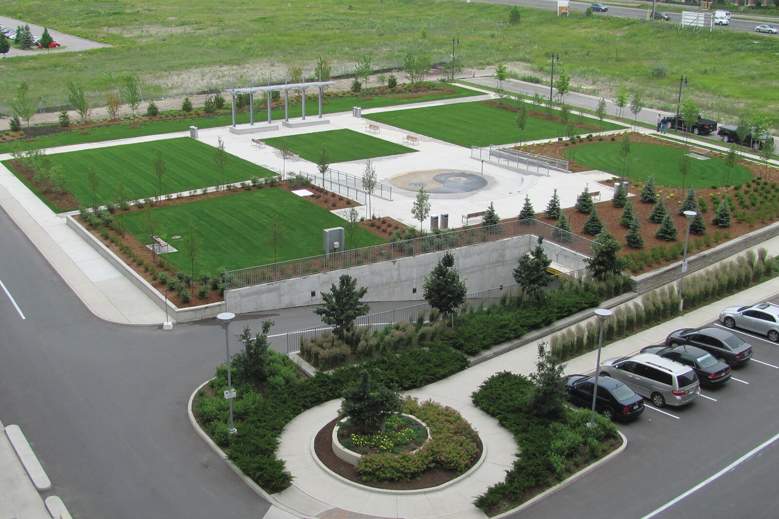 after photo of landscape park with waterplay area