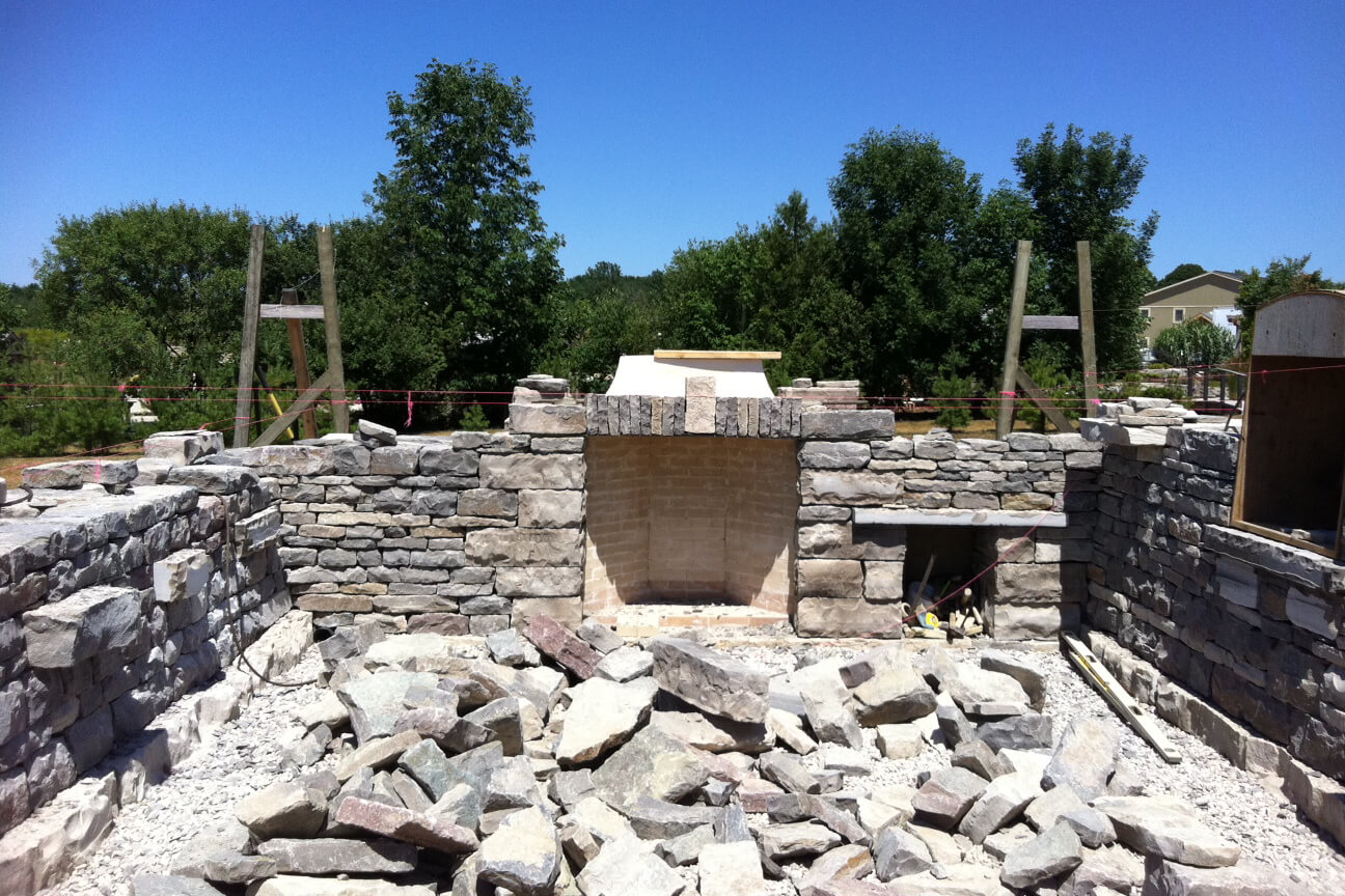 stonework building under construction