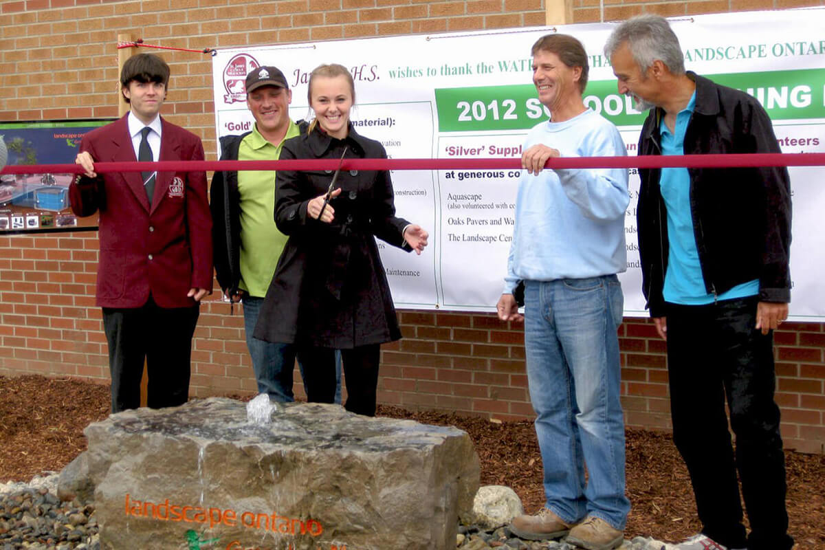 ribbon cutting at a new school garden