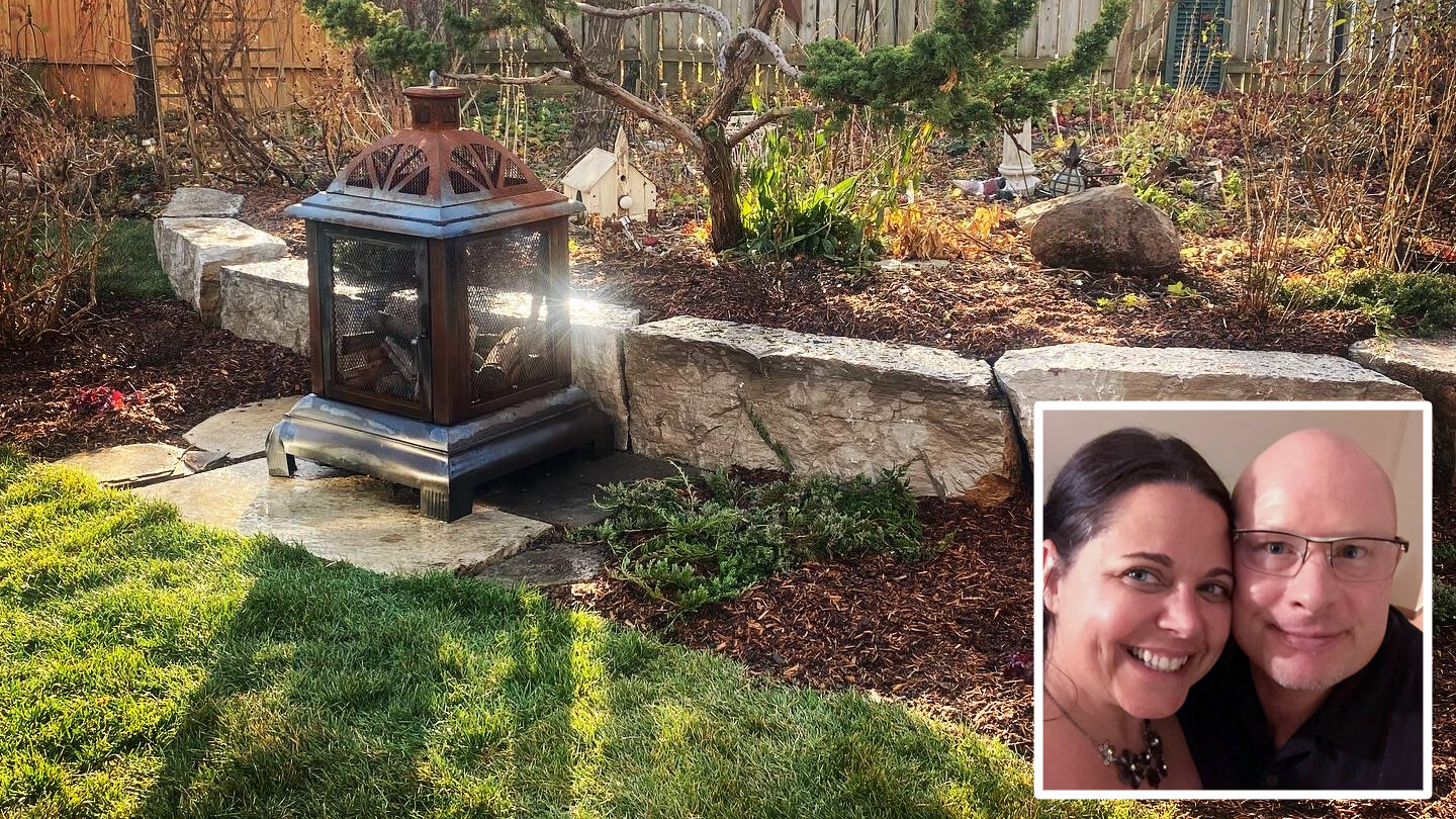 garden with inset of a couple