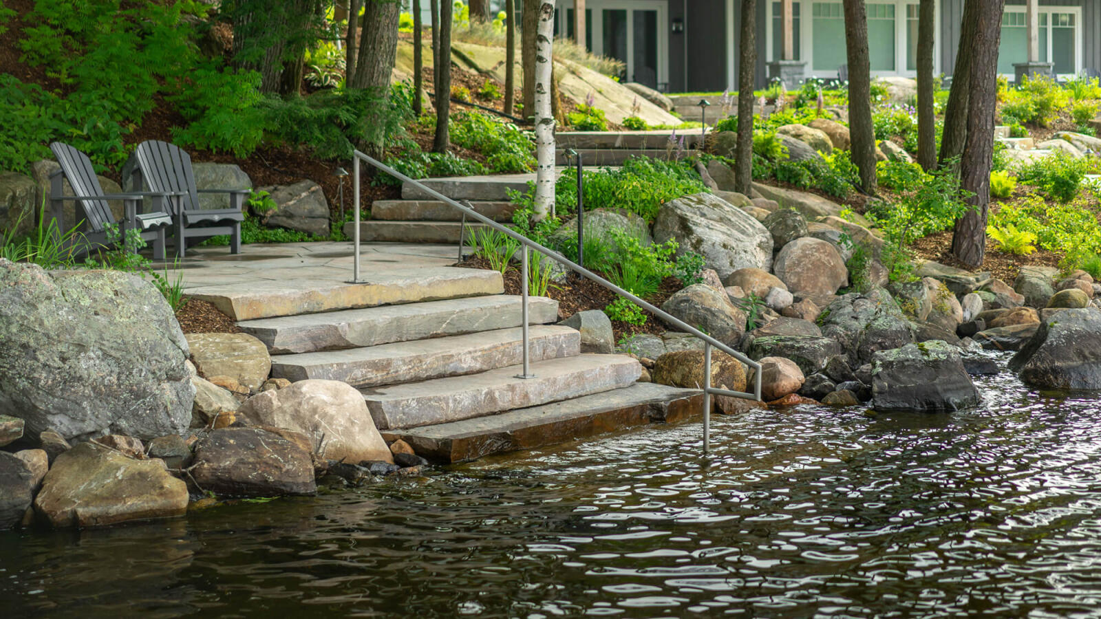 stone steps going into a lake