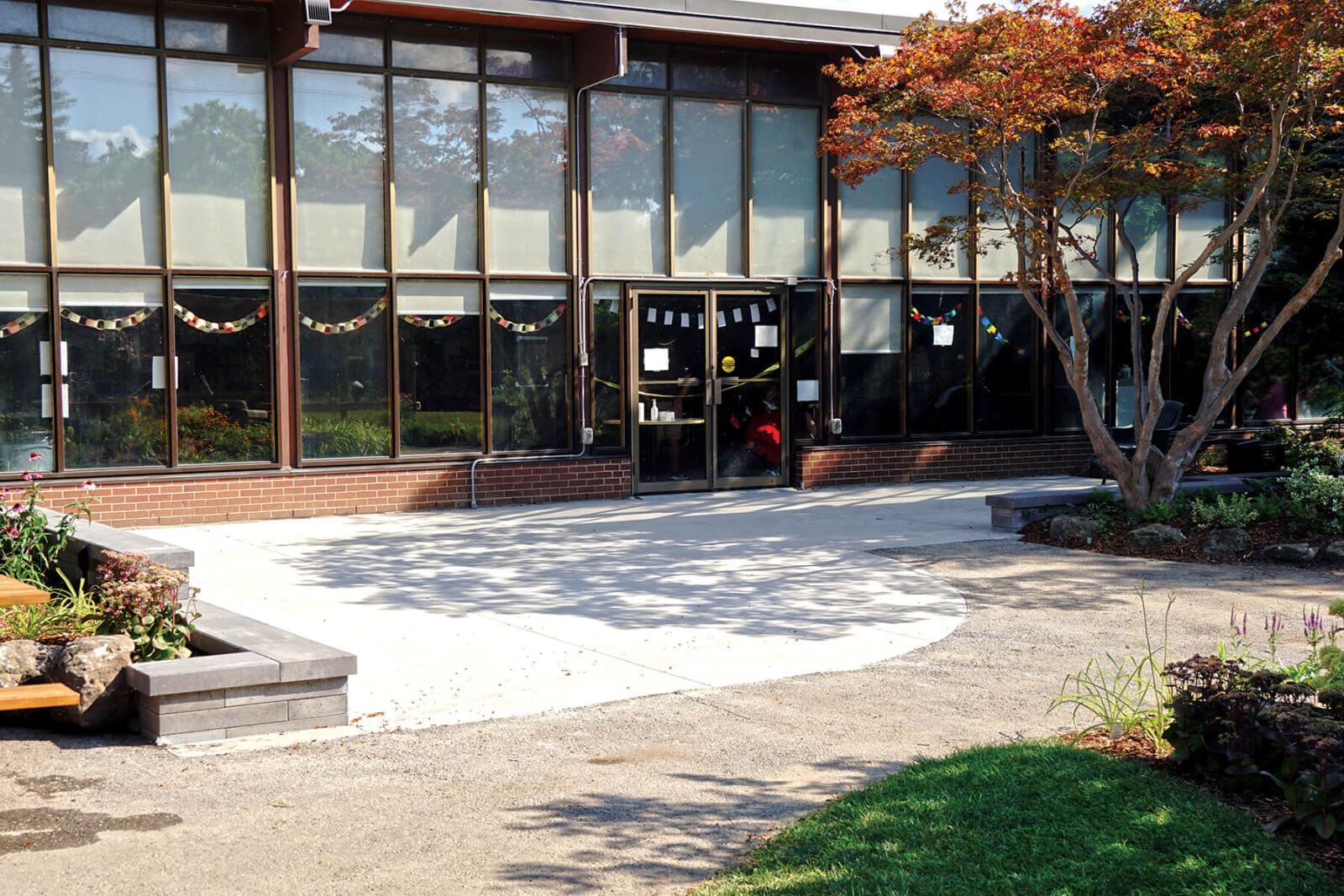 front entrance to the building after construction