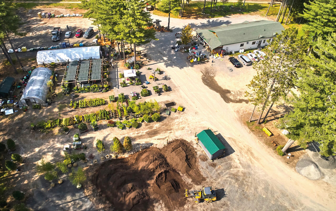 drone shot of the garden centre