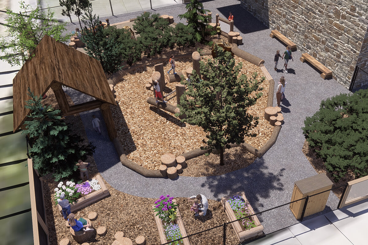 a 3d computer drawn outdoor playground