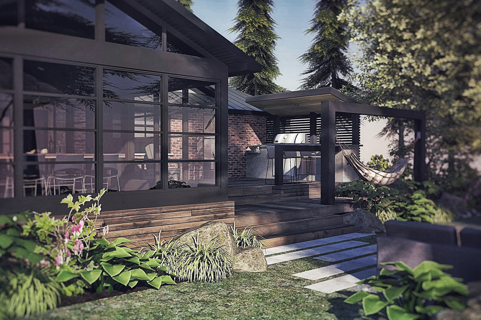 redering of a yard with lots of plants