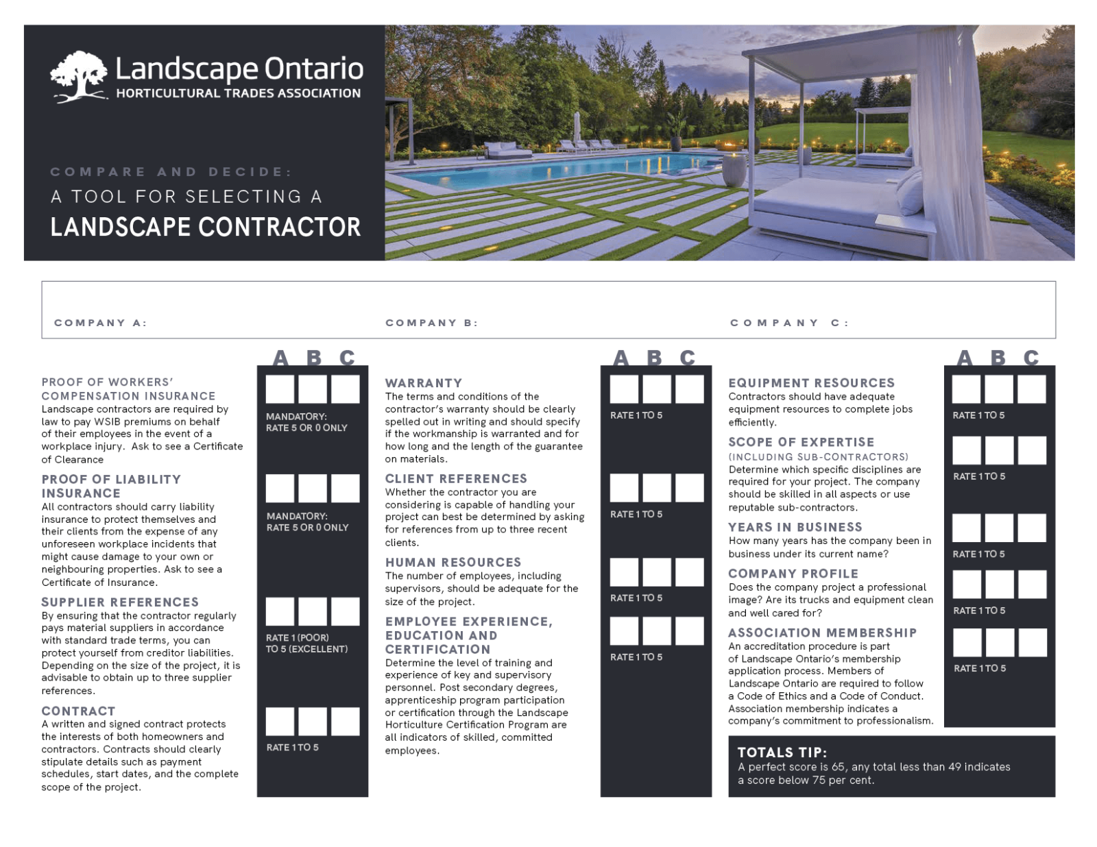 image of an online rating tool to compare landscape contractors