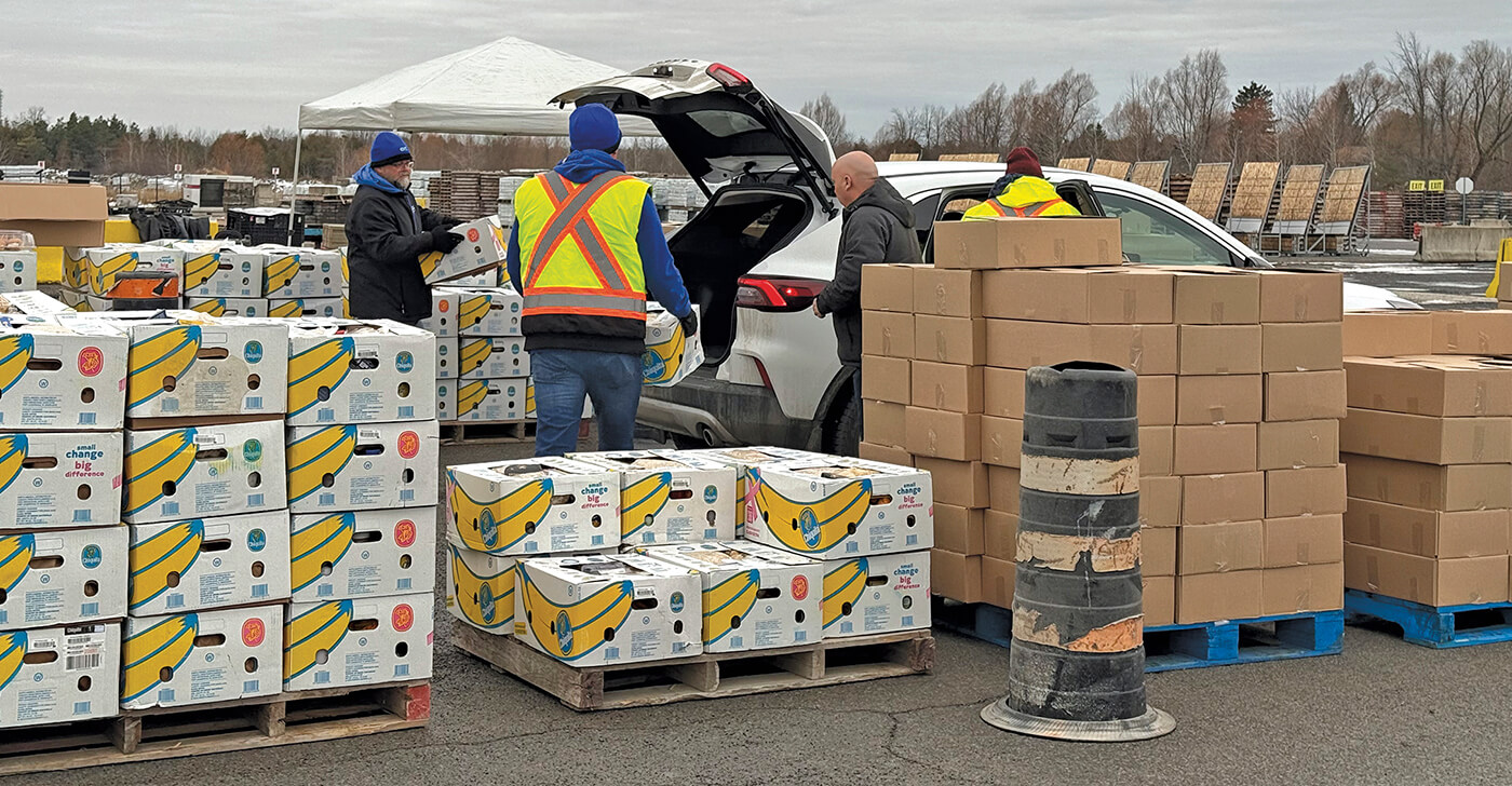 skids of boxes outside for distribution