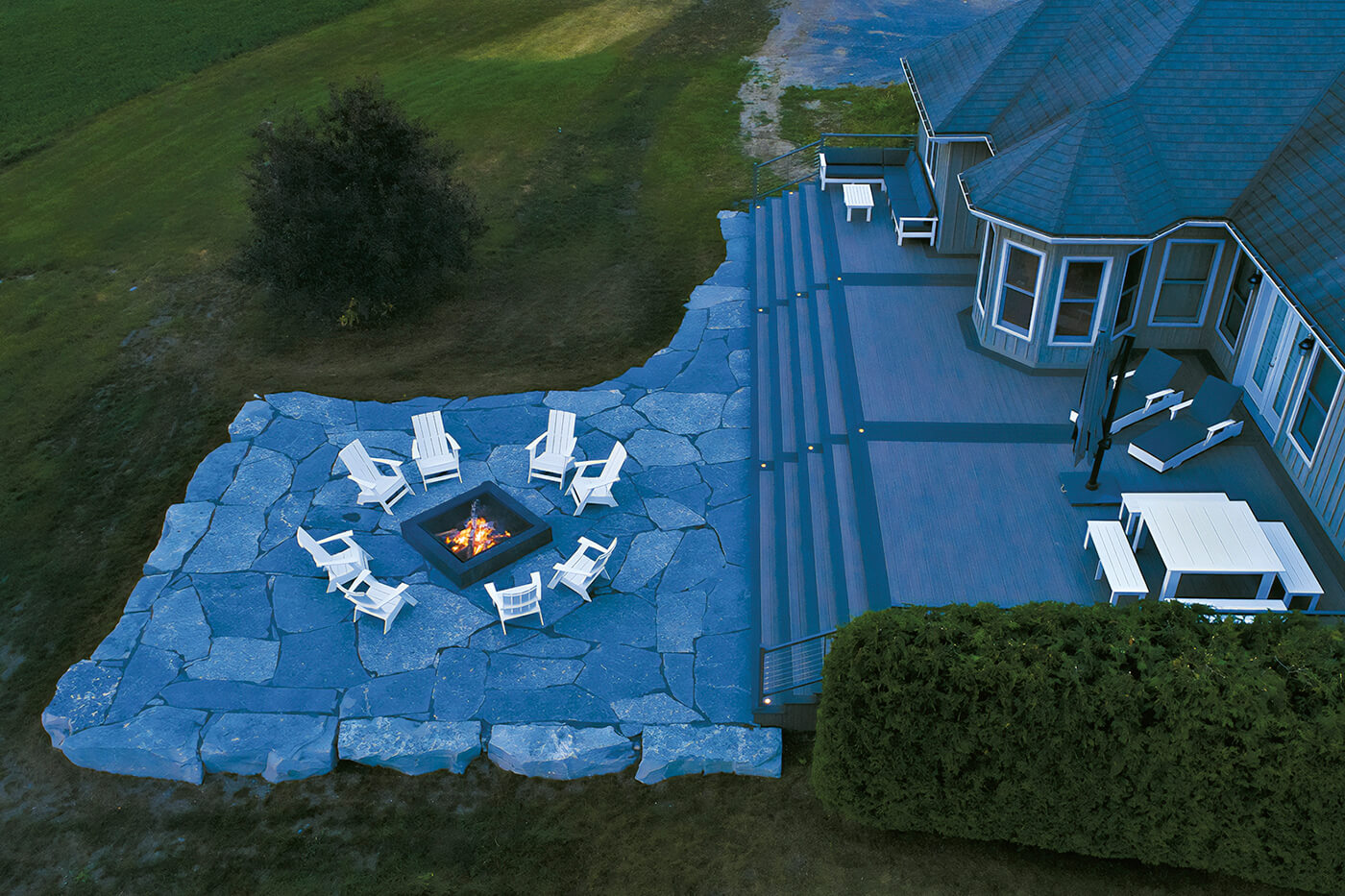 aerial shot of a backyard pation