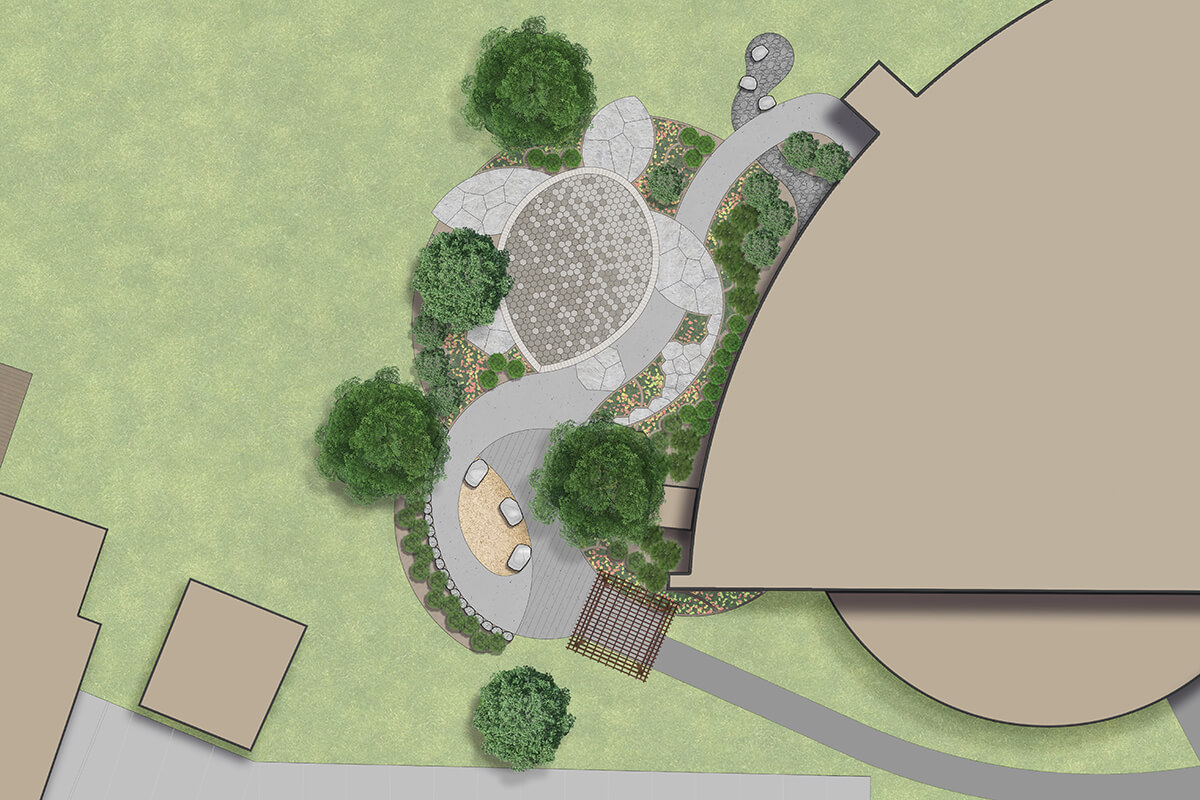 computer generated aeriel view of a landscape design plan