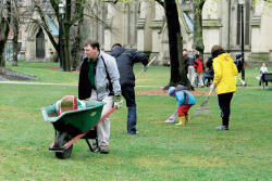 crew cleaning up a park in spring