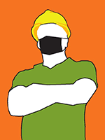 cartoon man wearing mask and hard hat