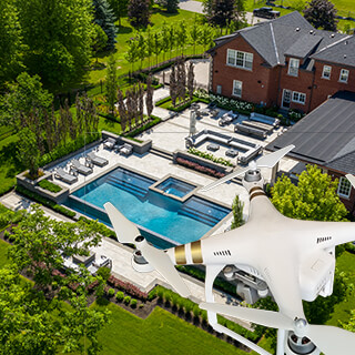 drone over a backyard