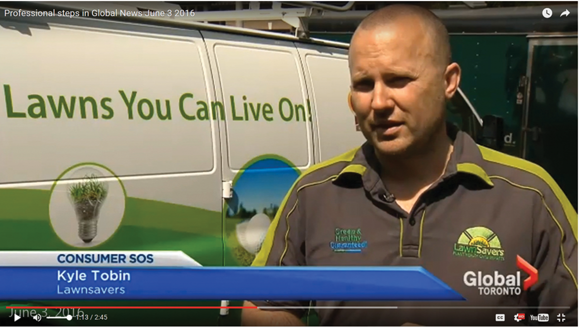 On June 3, 2016, LO member Kyle Tobin of LawnSavers Plant Health Care (pictured above) and Hank Deenen Landscaping appeared on Global News in Toronto when they came to the aid of a homeowner who had paid another contractor to perform some maintenance on her property and got poor results. Tobin saw the story on Twitter and says he immediately wanted to respond becasue the situation made the industry look bad.