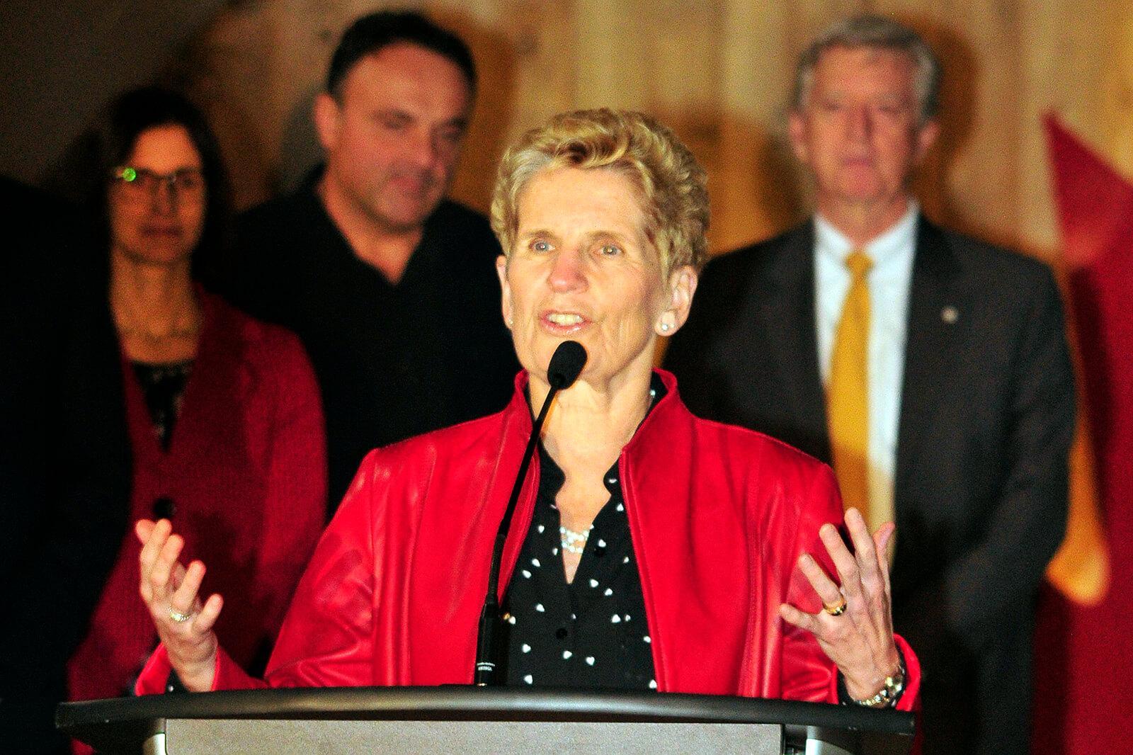 Ontario Premier Kathleen Wynne at a press conference at Canada Blooms 2018.