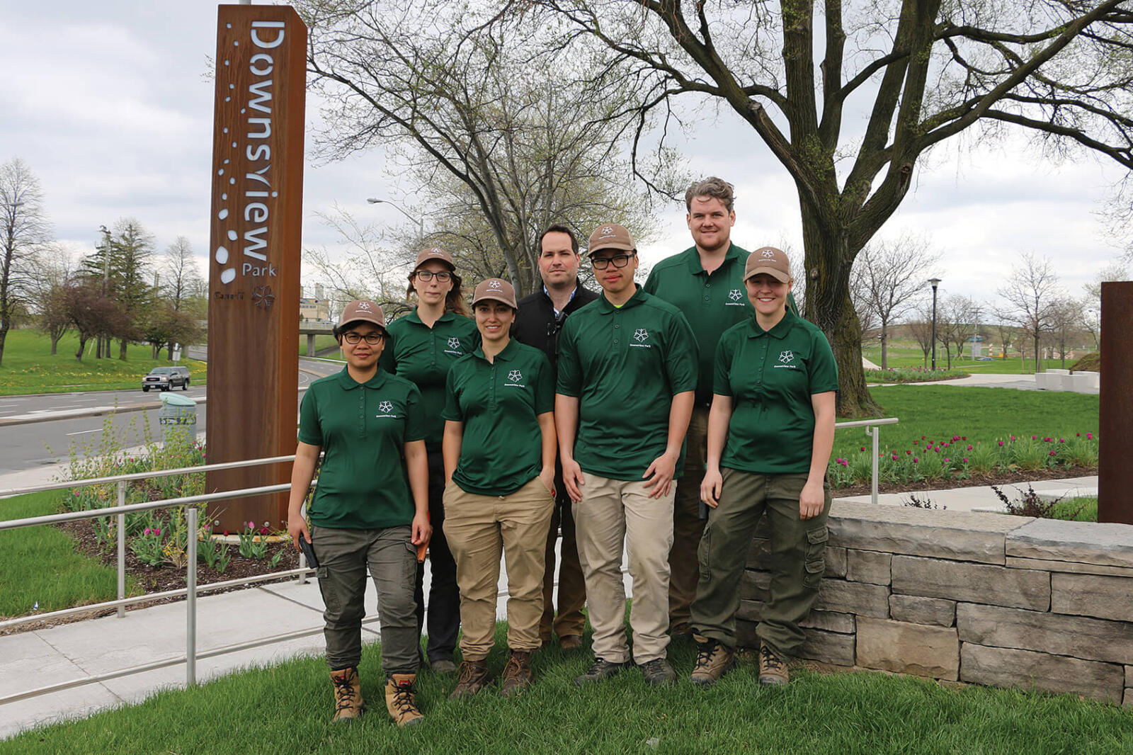 Adam Angeloni (centre), with some of the apprentices at Downsview Park in Toronto.