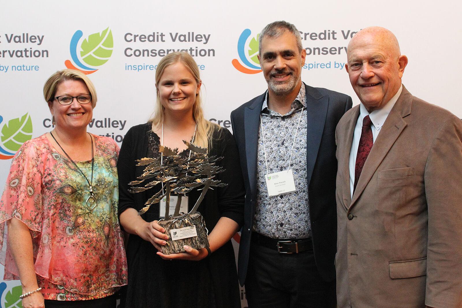 The Fusion Landscape Professional program was awarded the Green Cities Award at Credit Valley Conservation’s Friends of the Credit Conservation Awards on June 14, 2018. (L-R): Karen Ras, Councilor, Ward 2, Mississauga; Cassandra Wiesner, Landscape Ontario; Gino Piscelli, Region of Peel; Ron Starr, Councilor, Ward 6, Mississauga.