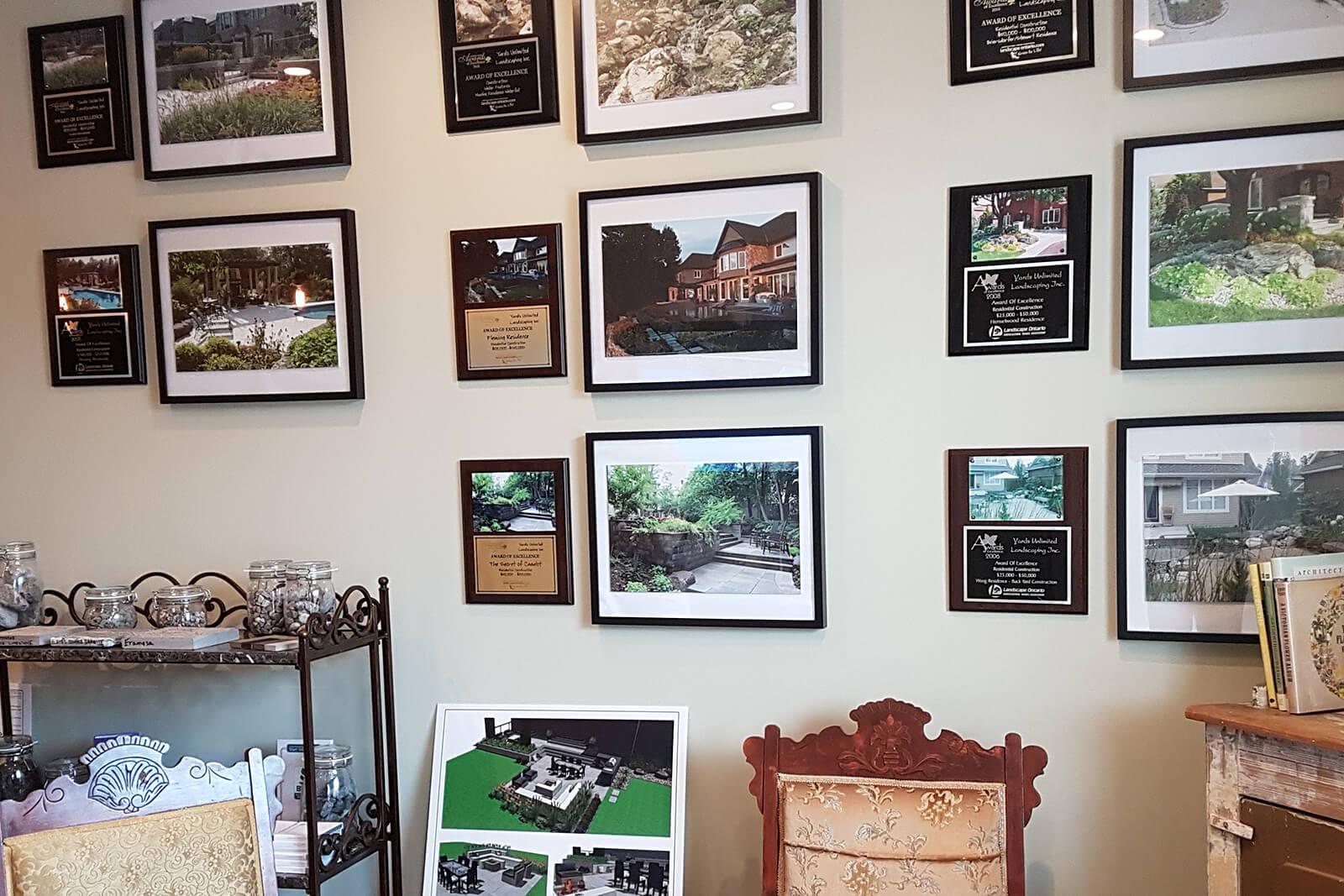 Yards Unlimited Landscaping proudly displays LO Awards plaques in its studio.