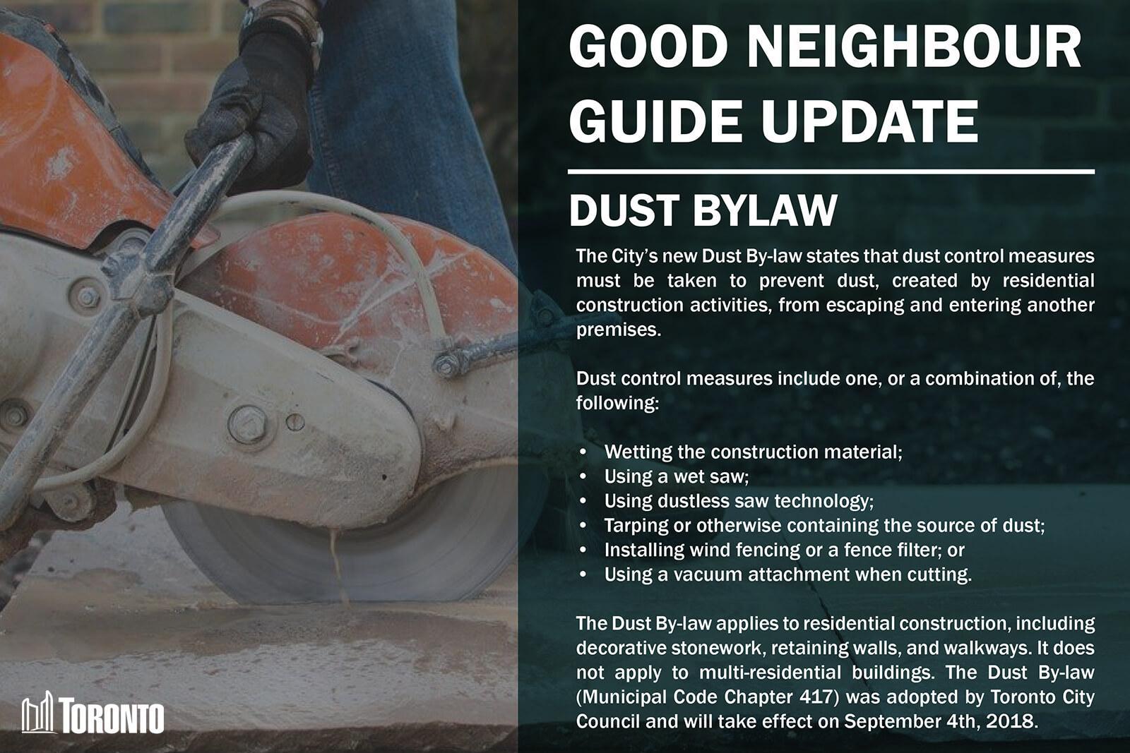 City of Toronto residential construction dust bylaw