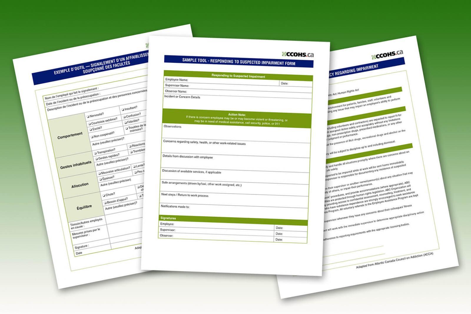 Impairment policy and reporting templates from CCOHS