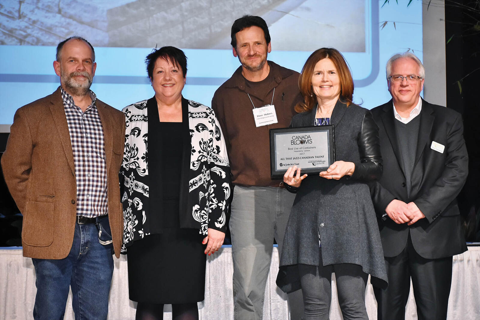 Feature garden awards were presented at a special evening reception at Canada Blooms. Paul Brydges, Sue Blaney, David Hubers, Janet Ennamorato and Tony DiGiovanni are pictured.