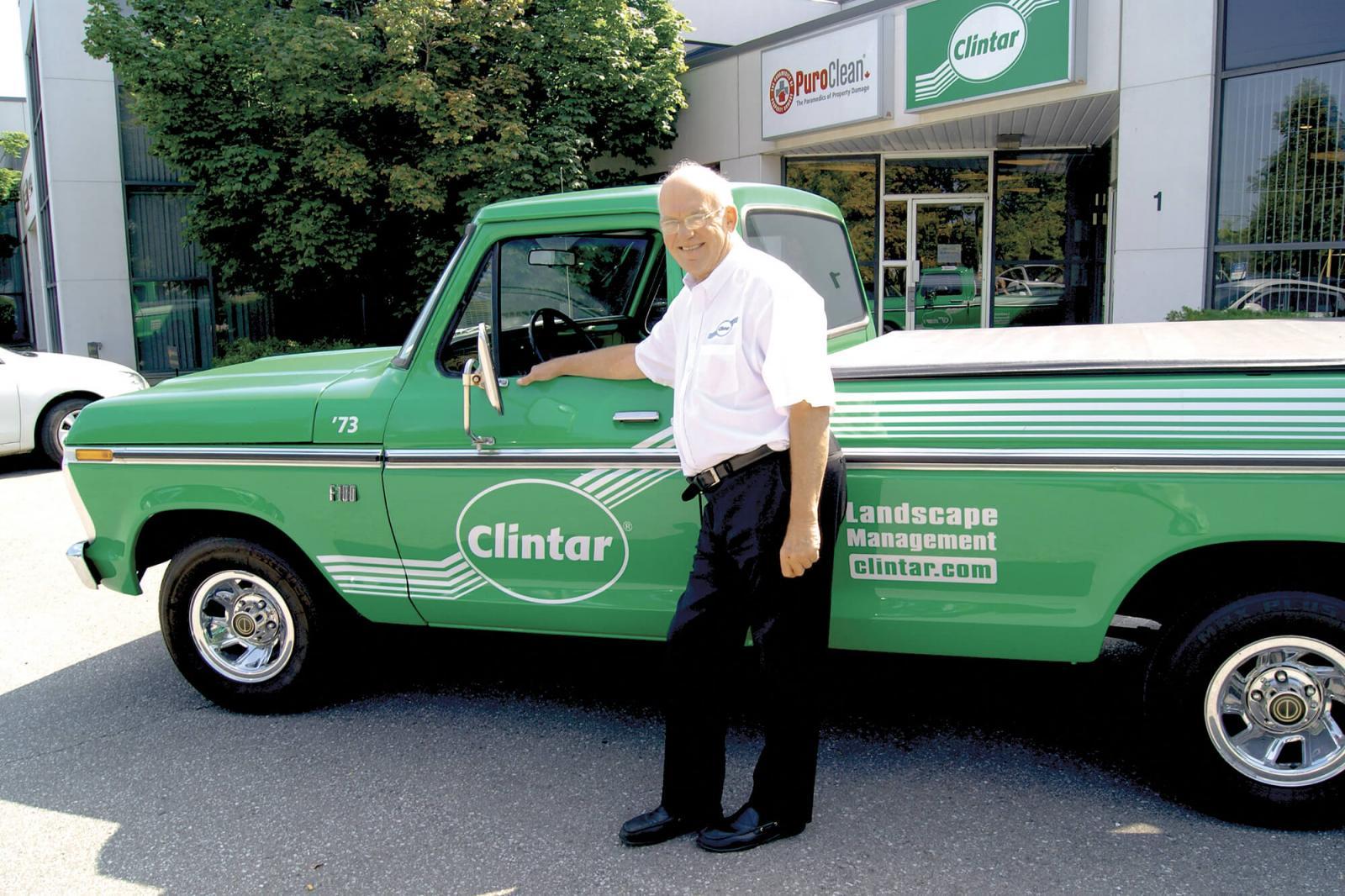 Bob Wilton poses with his classic 1973 Ford 150 dressed in Clintar colours that marks the year Wilton began his company.
