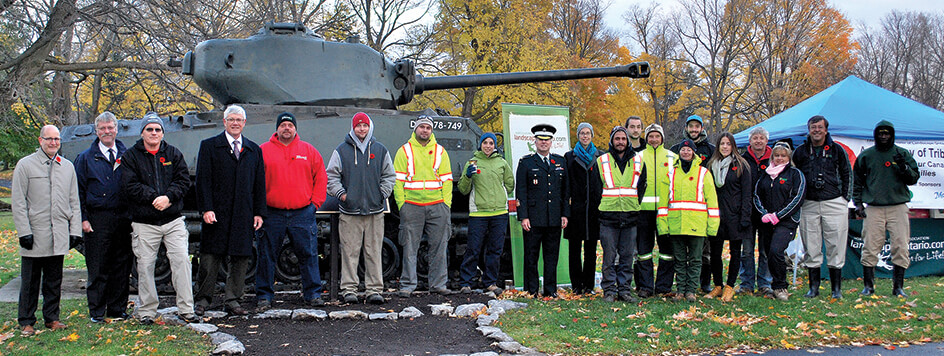 Over the past ten years, there has been great participation from members Ottawa Chapter and officials from the Canadian Armed Forces at the Day of Tribute to maintain the National Military Cemetery at Beechwood in Ottawa. In photo are some of those who took part this year.