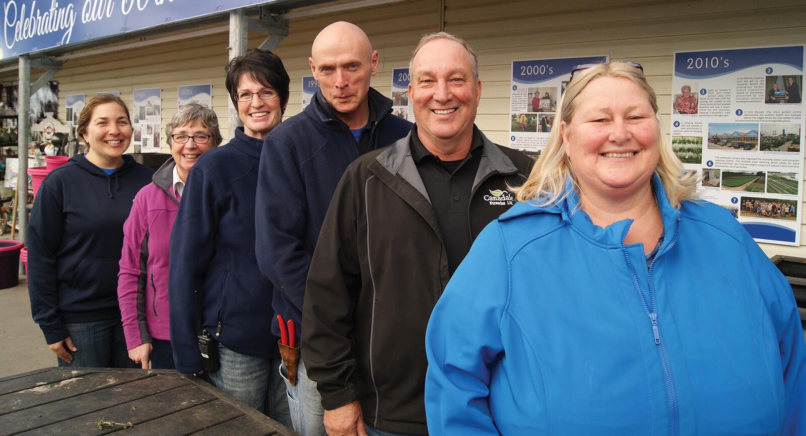 The garden centre at Canadale Nurseries consistently wins awards in LO’s Awards of Excellence competition through the hard work of the people in this photo, from left, Lesley Livingston, Connie Silcox, Adele Ashford, Jim Stinson, Tom Intven and Pauline Intven-Casier.