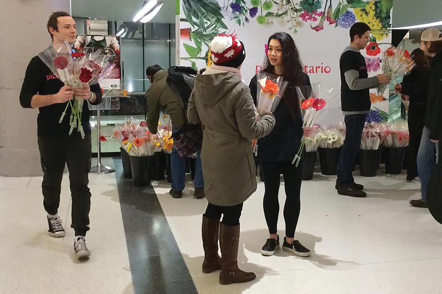 Pick Ontario gave away 6,000 gerbera daisies at Union Station to brighten people’s day.