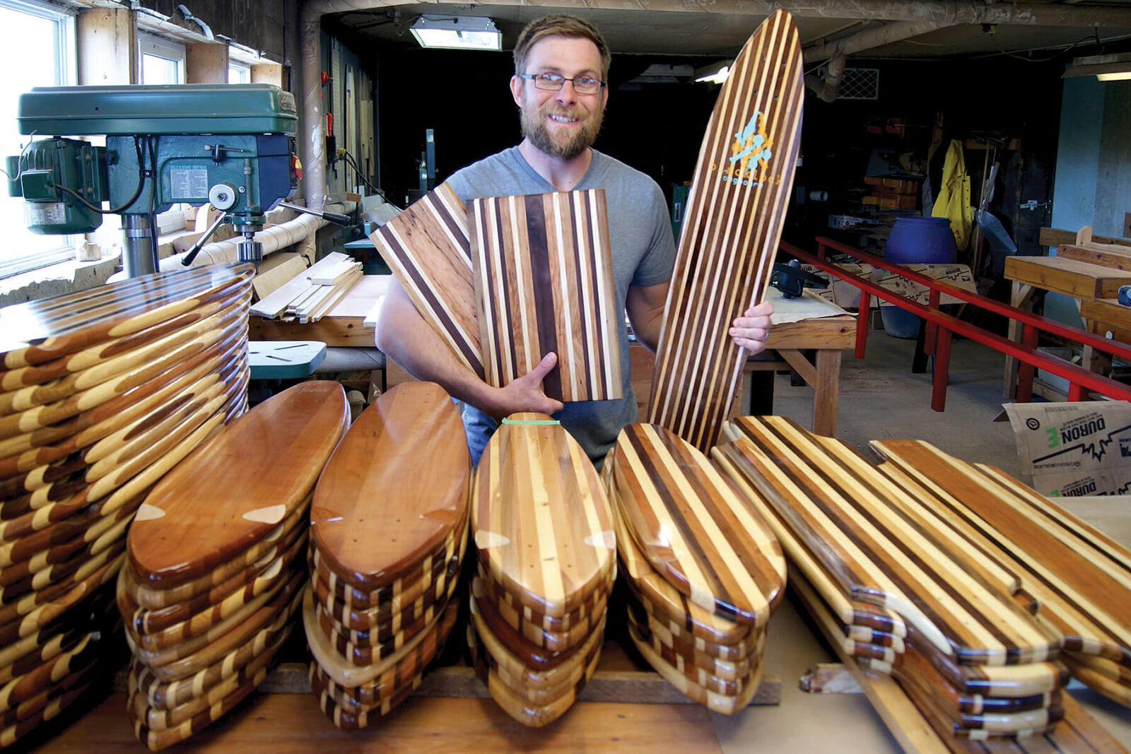 In order to provide year-round employment to key crew members, Paul Rapai began manufacturing natural wood skateboard decks, which have grown in popularity over the past few years.