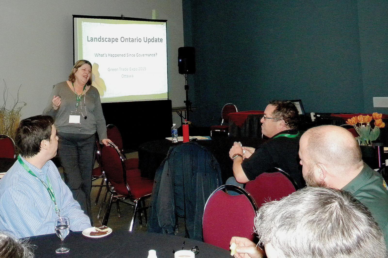 Lexi Dearborn leads a mini-governance meeting at the end of GreenTrade Expo.