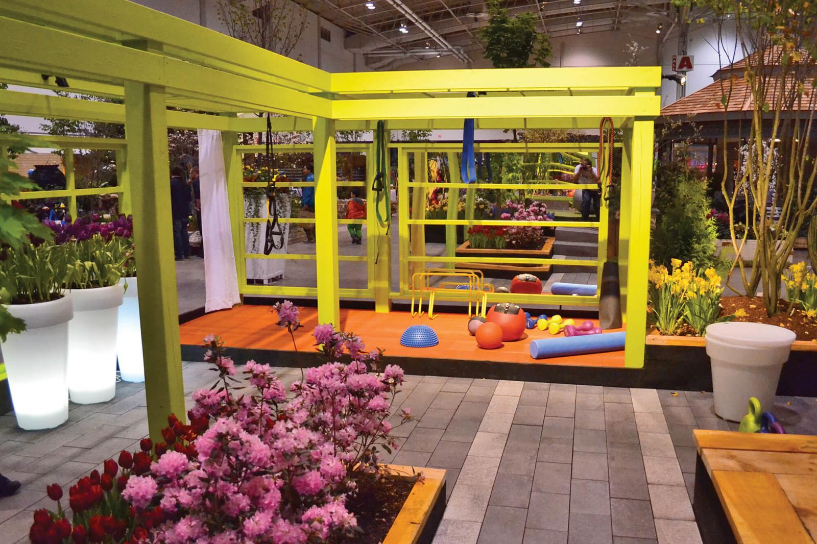 While it is ideal to have a property with various levels and open spaces, an Otium Exercise Garden can fit in any small urban environment. This is Shawn Gallaugher’s garden at Canada Blooms in 2012.