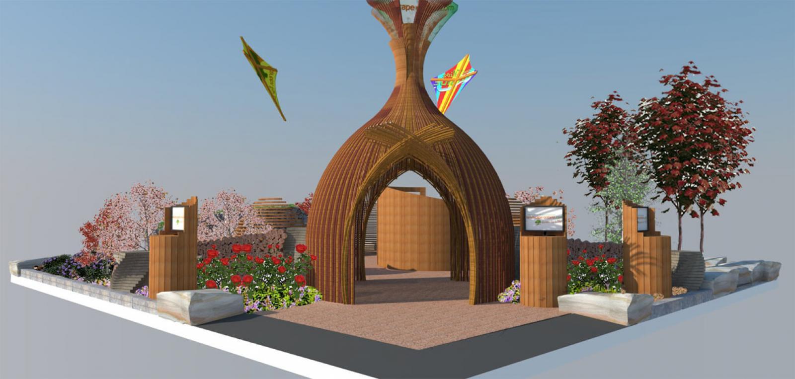 The entrance to this year’s LO garden has been deemed the awareness zone, where  facts about our current sedentary lifestyle will be displayed on modified computer monitors. The willow branch hut leads into our opportunity zone to find out how the green industry can help combat this damaging passive lifestyle.