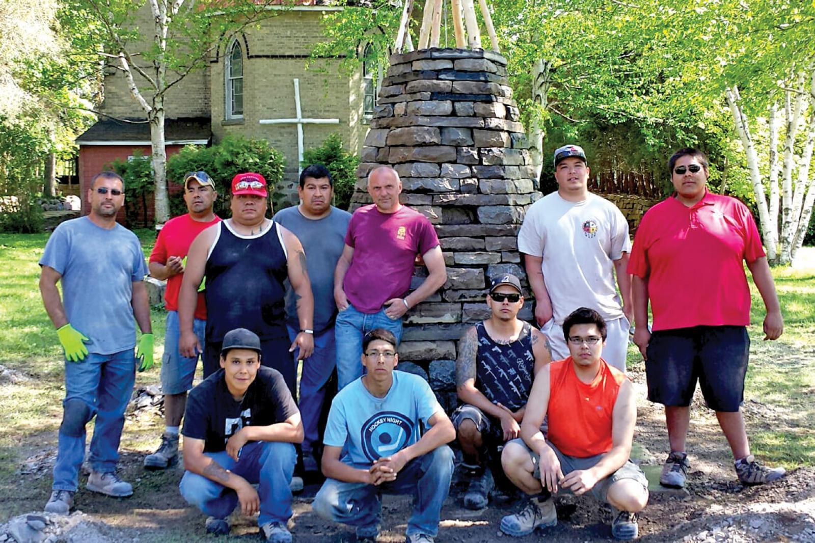 The new dry stone teepee is a memorial built by the men in remembrance of the missing First Nation women. It will be circled by a garden and planted.