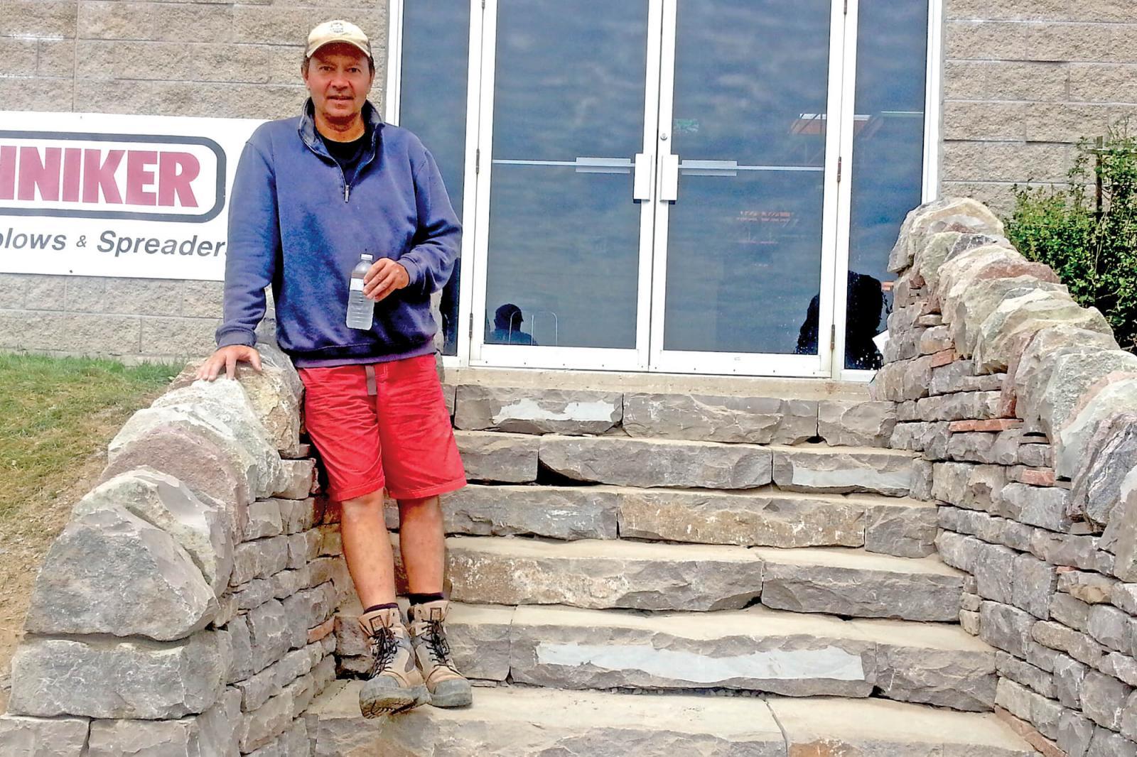Dean McClellan and a crew from the Saugeen Shores First Nations did an amazing job at building the dry stone steps at LO home office at the entrance to Vanden Bussche Irrigation.