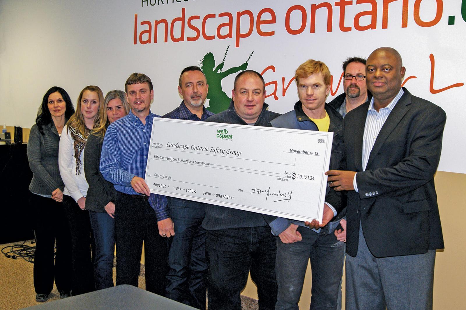 A few members of the Landscape Ontario Safety Group were on hand Nov. 22 to accept a cheque for over $50,000, which was divided among the member companies.