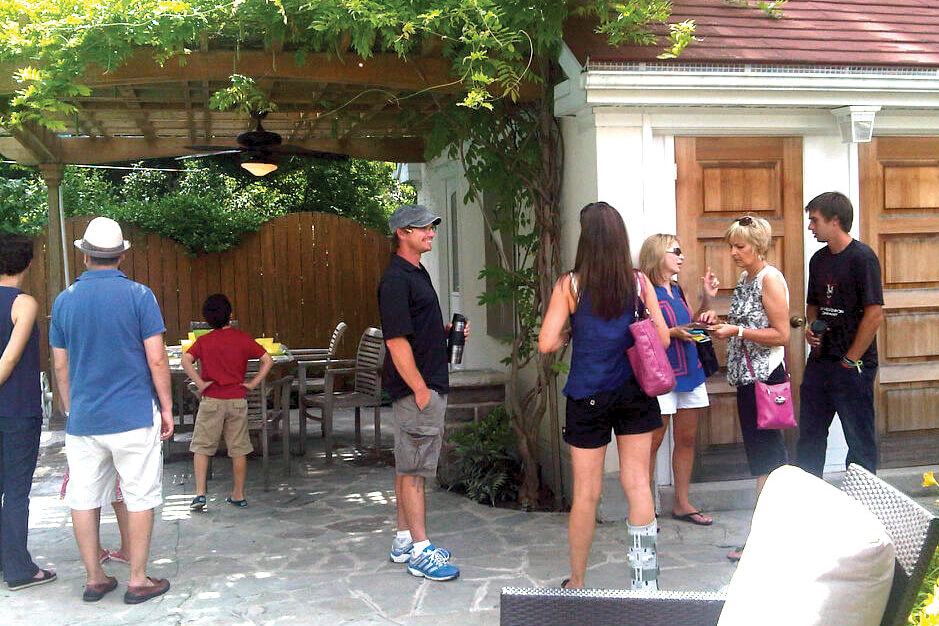 Each garden in the London Landscapes of Excellence Tour had the professional landscaper of the garden greet members of the public. Here, Jay McKinnon greets tour participants in his garden.