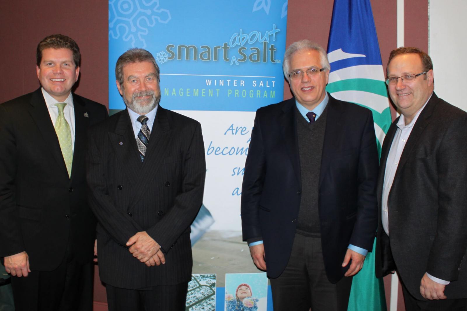 From left, Ottawa Councillor Steve Desroches, Bob Hodgins, Smart about Salt, Tony DiGiovanni, and Dean Karakasis, BOMA, after a successful Smart About Salt Summit.