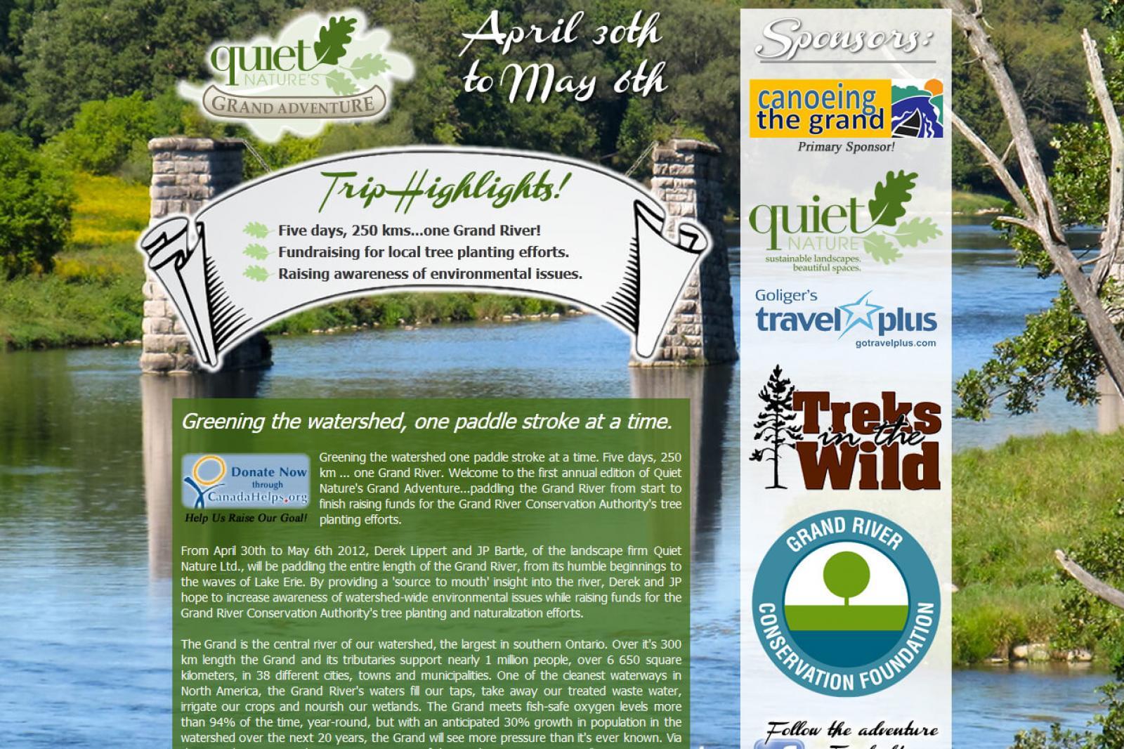 Quiet Nature’s Grand Adventure website has lots of information and the opportunity to pledge towards fund-raising canoe trip down the Grand River.