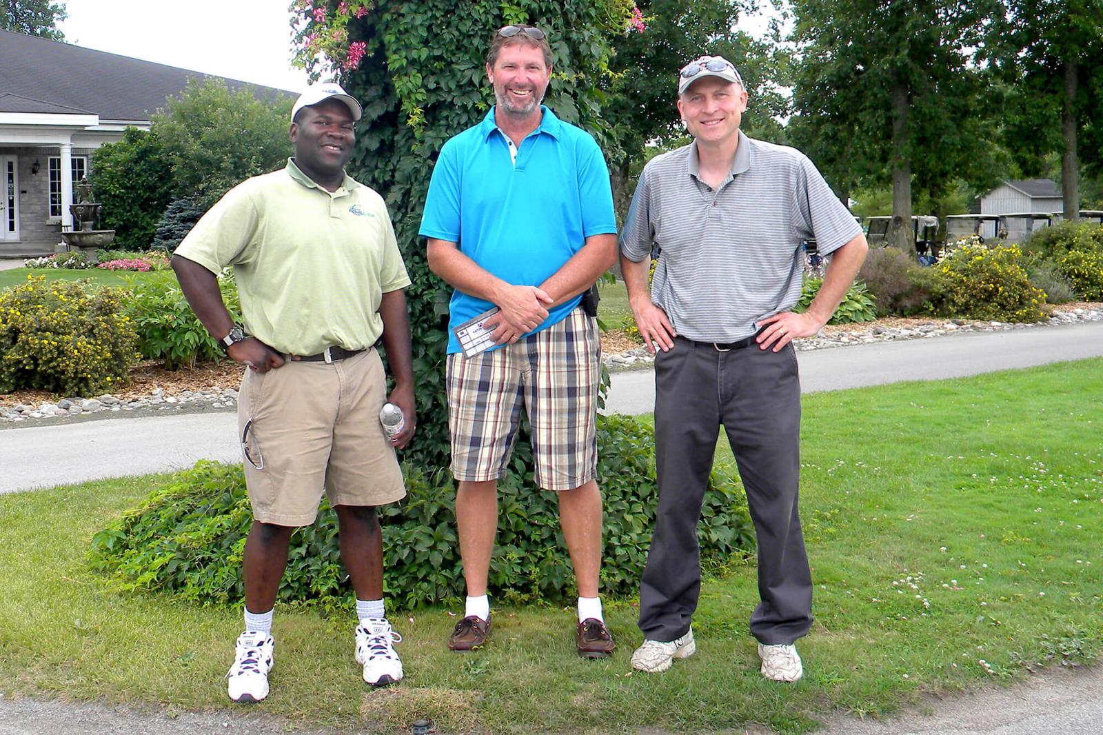 The Upper Canada Golf Tournament took place at the Loyalist Golf Club in Bath with about 50 golfers taking part this year. In photo, from left, Ernest Williams from Aquascape, with member of the Chapter golf committee Stephen Poole of Connon Nurseries/CBV, Trenton, and Mark Norris from EMC, a local community newspaper.