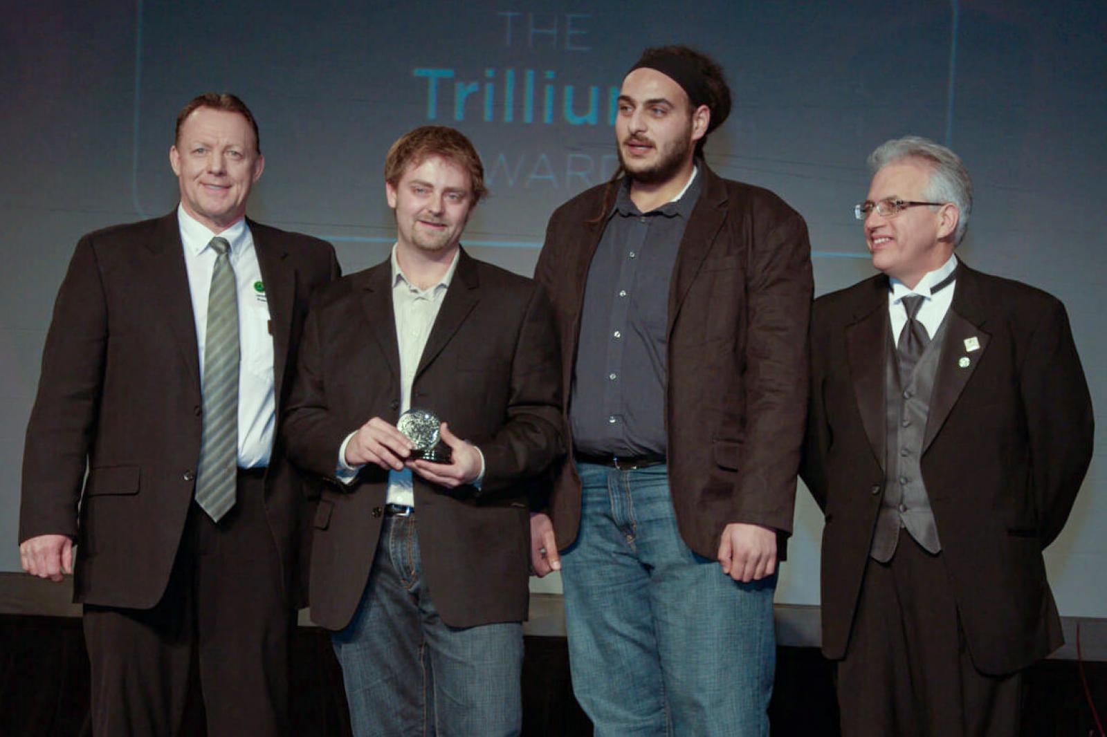 Bienenstock Natural Playgrounds was honoured with the Trillium Award. On hand during the special presentation at Congress 2010 are from left, Paul Ronan, Ontario Parks Association executive director, Bienenstock representatives, Jeff Cowan, vice president of operations, and John El-Raheb, manager of online data, with Tony DiGiovanni, LO executive director.