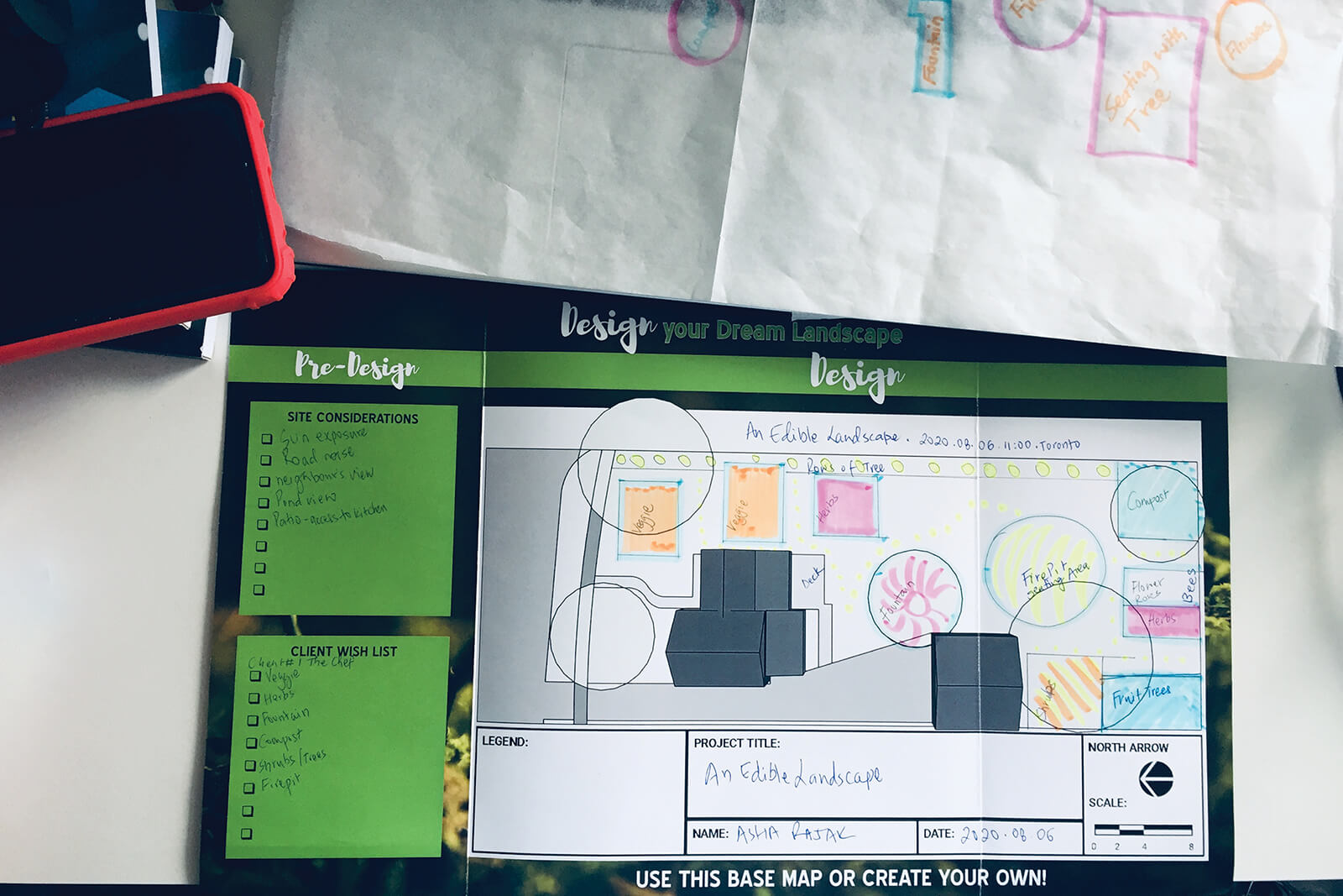 Students had to incorporate a client wishlist and factor in site considerations for the landscape design workshop. Project by Asha Rajak.