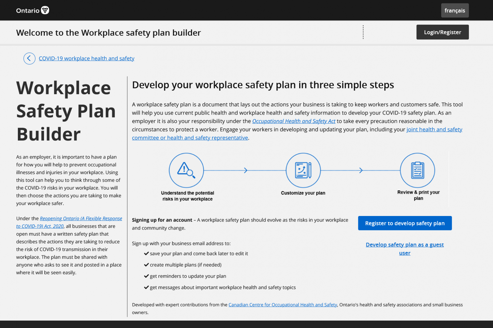 Build your own COVID Safety Plan online