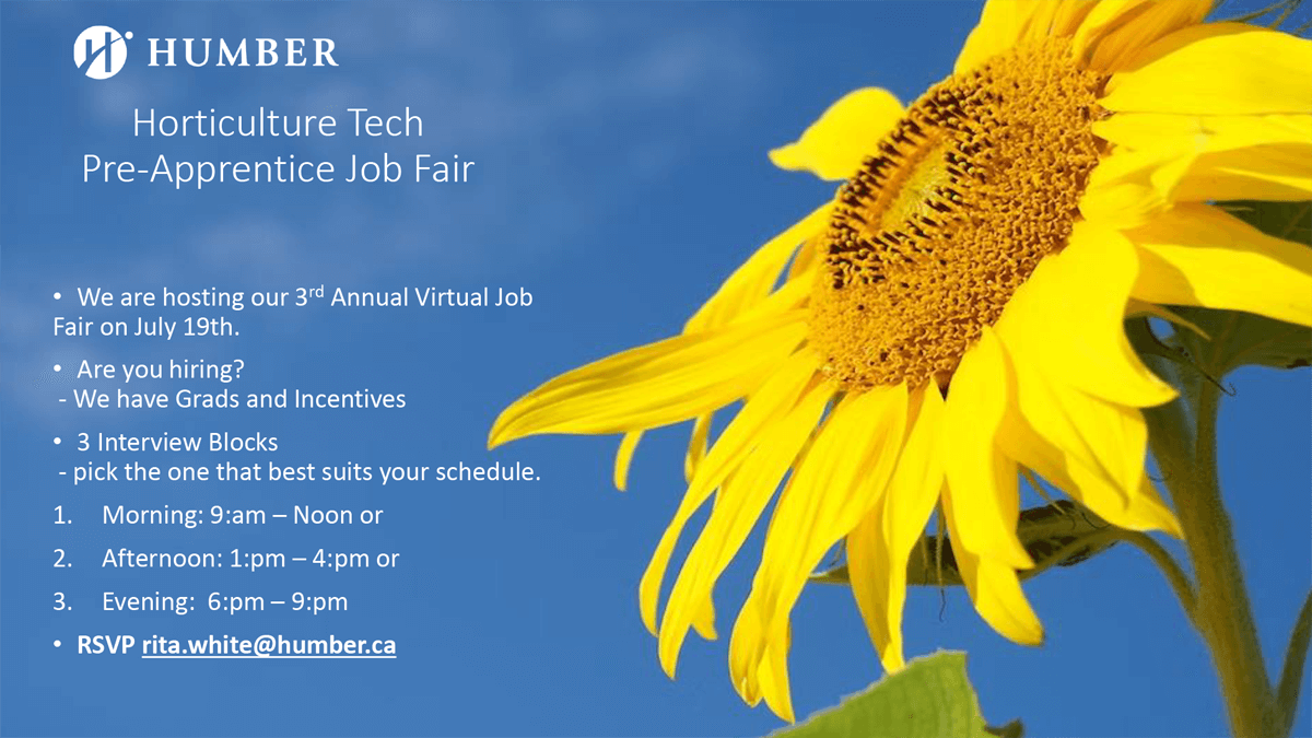 Humber College virtual job fair July 10, 2023 - Landscape Ontario